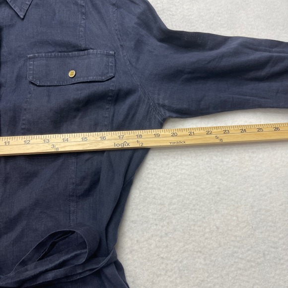Lauren Ralph Lauren 100% Linen Dress Large Midi Shirt Luxury Preppy Old Money - Picture 7 of 9